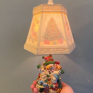 Vintage Lithophane Snowman Family Lamp